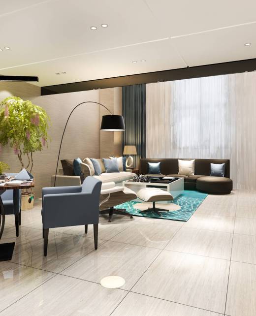 3d rendering modern dining room and living room with luxury decor 3d rendering modern dining room and living room with luxury decor